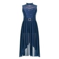 thumbnail image 3 of Yartina Kids Girls Shiny Sequin Lyrical Ballet Dance Dress Sleeveless High-Low Leotard Dress Modern Navy Blue 14, 3 of 7