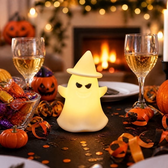 Halloween Ghost Night Light, Cute Glowing Resin Statue for Table Decor, Pastel Spooky Figurine Centerpiece for Home Bedroom Office Desktop Tiered Tray