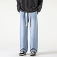 thumbnail image 2 of YUELONGHU Adult Men Casual Pants Cargo Pants for Men Mens High Street Washed Jeans Gradual Loose Straight Tube Floor Sweeping Wide Leg Pants, 2 of 9