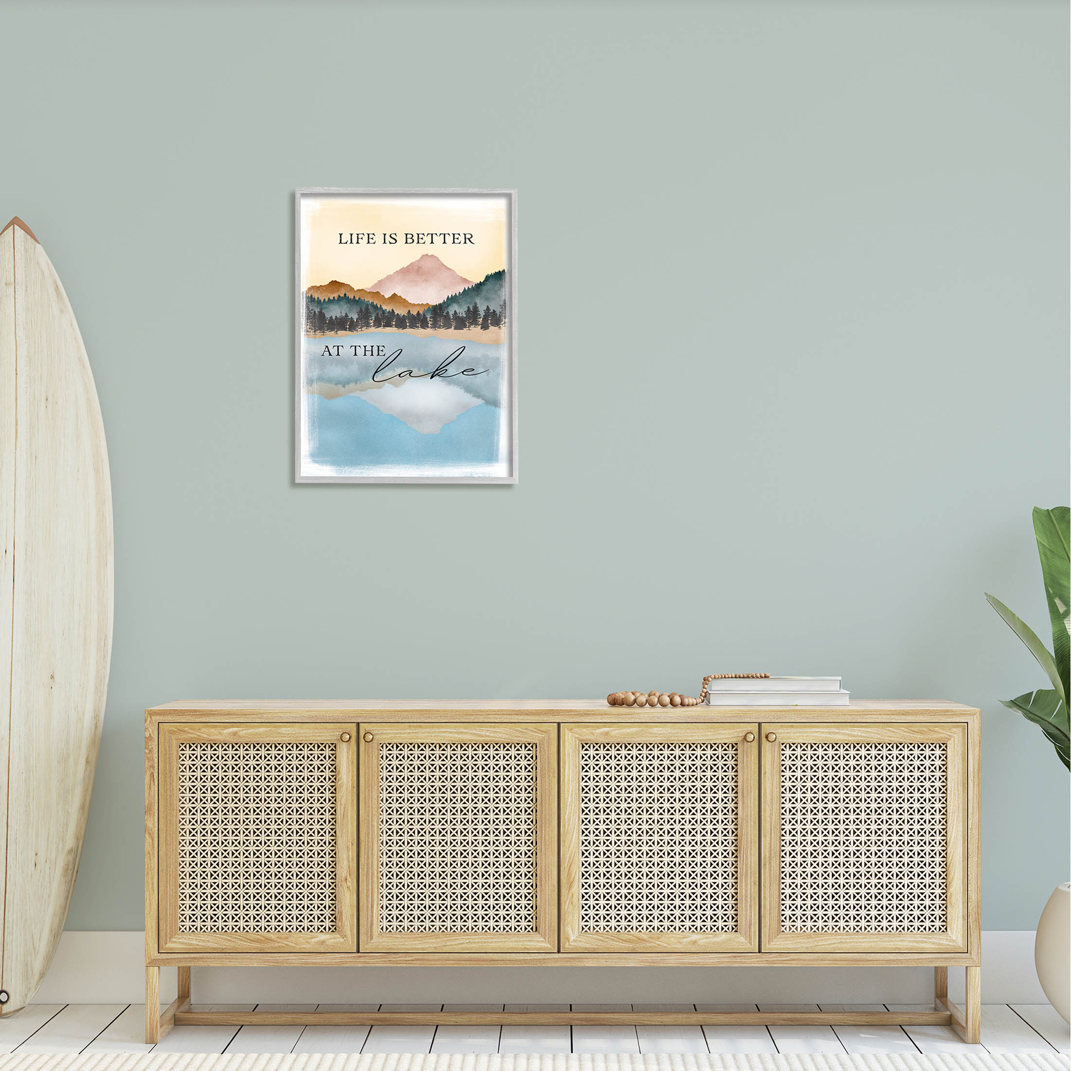 Stupell Industries Better At Lake Phrase Graphic Art Gray Framed Art Print Wall Art, Design by JJ Design House LLC