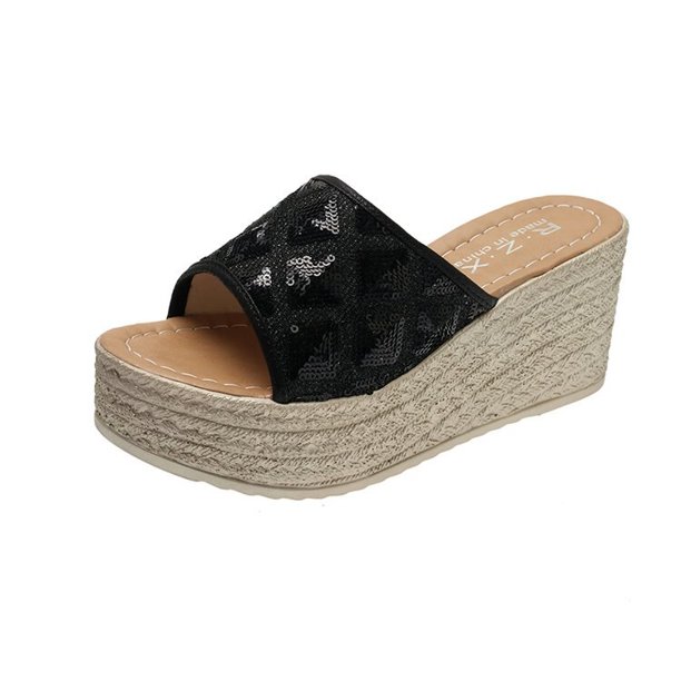 Zapatillas informales de verano 2022 para mujer, zapatillas cómodas a la moda para mujer, tallas grandes 35-42, tacones de cuña, zapatillas de tacón alto para mujer 35 Gao Jinjia LED