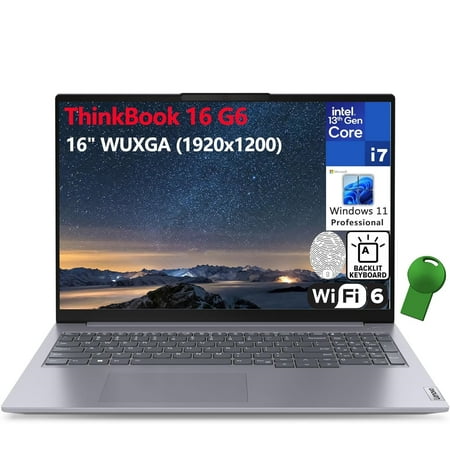 Lenovo ThinkBook 16 G6 16" FHD+ Laptop Computer, 13th Gen Intel 14-Core i7-13700H, 16GB DDR5 RAM, 512GB PCIe SSD, WiFi 6, Bluetooth 5.2, Backlight Keyboard, Fingerprint Reader, Windows 11 Pro
