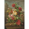 thumbnail image 2 of Jean-Pierre Lays 14x18 Black Ornate Wood Framed Double Matted Museum Art Print Titled - Roses, Poppies, Honeysuckle and Polyanthus, in a Urn on a Stone Ledge (1860), 2 of 5