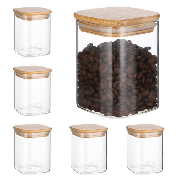 6PCS Glass Food Storage Jars, Pantry Organization Jars, Glass Spice Jars, Storage Jars with Bamboo Lid and Silicone Seal, Perfect for Spices, Condiments Dried Fruits