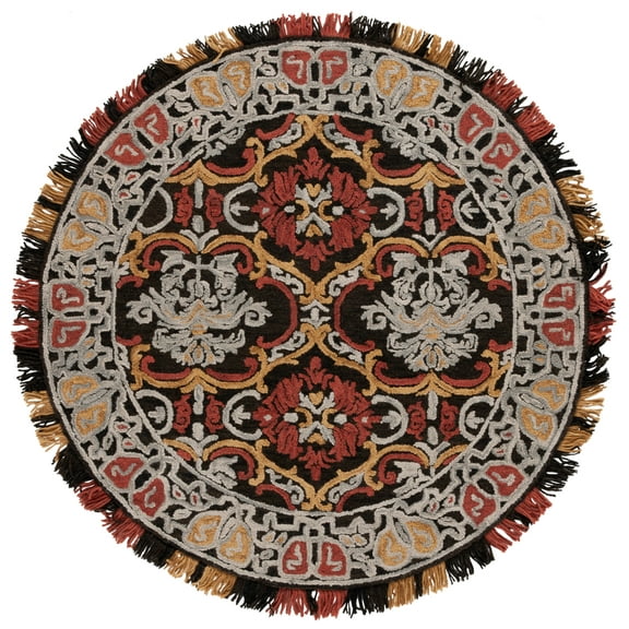 SAFAVIEH Blossom Abram Geometric Area Rug, Charcoal/Red, 6' x 6' Round