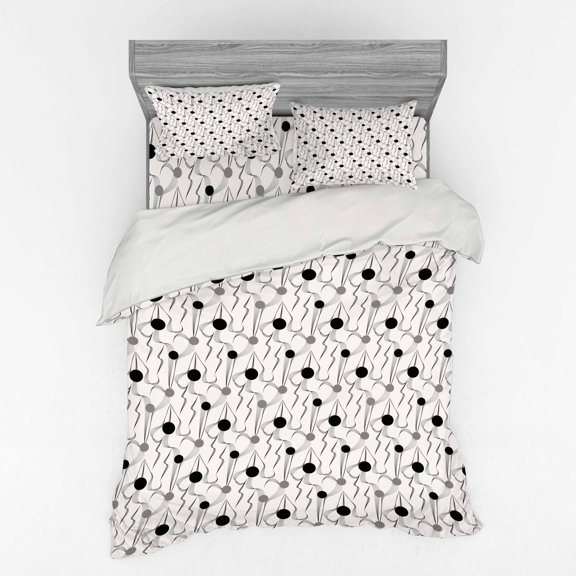 Ambesonne Abstract Bedding Set 4 Pcs, Streamlines and Circles, Queen, Eggshell Black and Grey