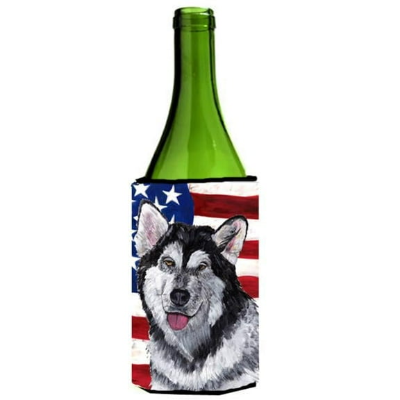 Alaskan Malamute USA Patriotic American Flag Wine bottle sleeve Hugger - 24 Oz.