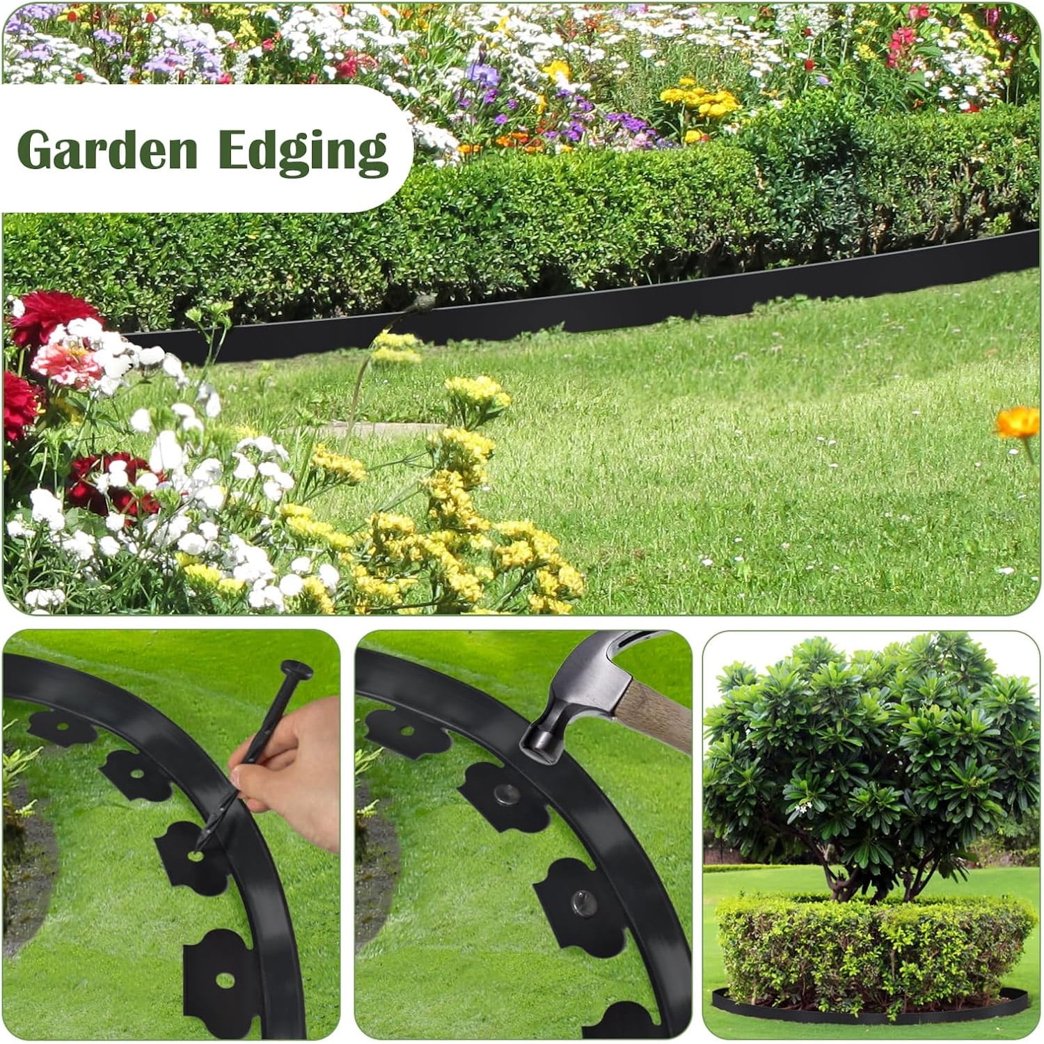 Wiher Garden Landscape Edging, 32'' No Dig Landscape Edging Border Kit with 30 Spikes, Durable & Flexible for Yard Lawn Landscaping Flower Beds Paver Edging