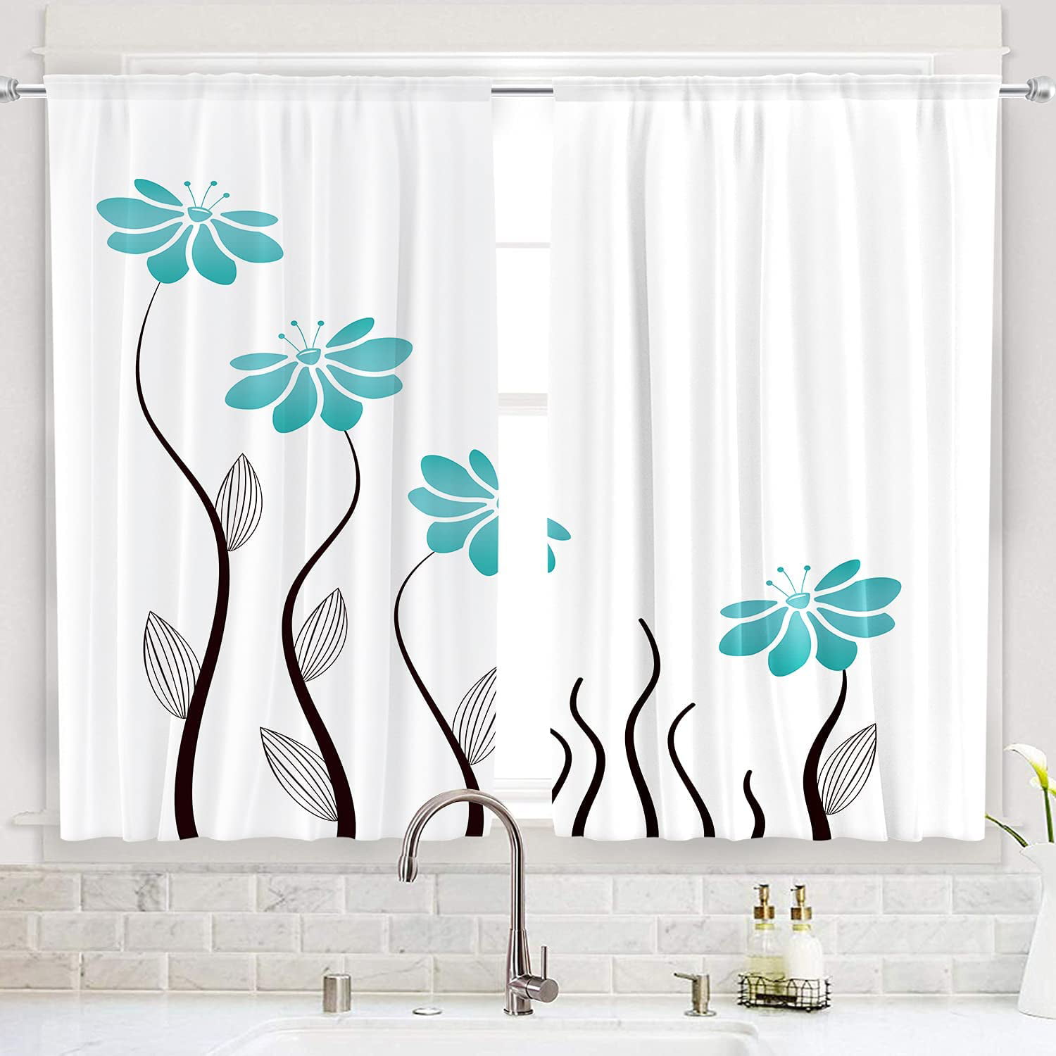 Sea Turtle Window Curtain Treatments Kitchen Curtains 2 Panels with Hooks 55X39" 