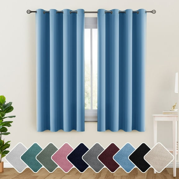 Lux Decor Collection Blackout Curtains for Bedroom, Set of 2 Curtains for Living Room, Thermal Insulated Blackout Curtains - 42"x63" - Blue