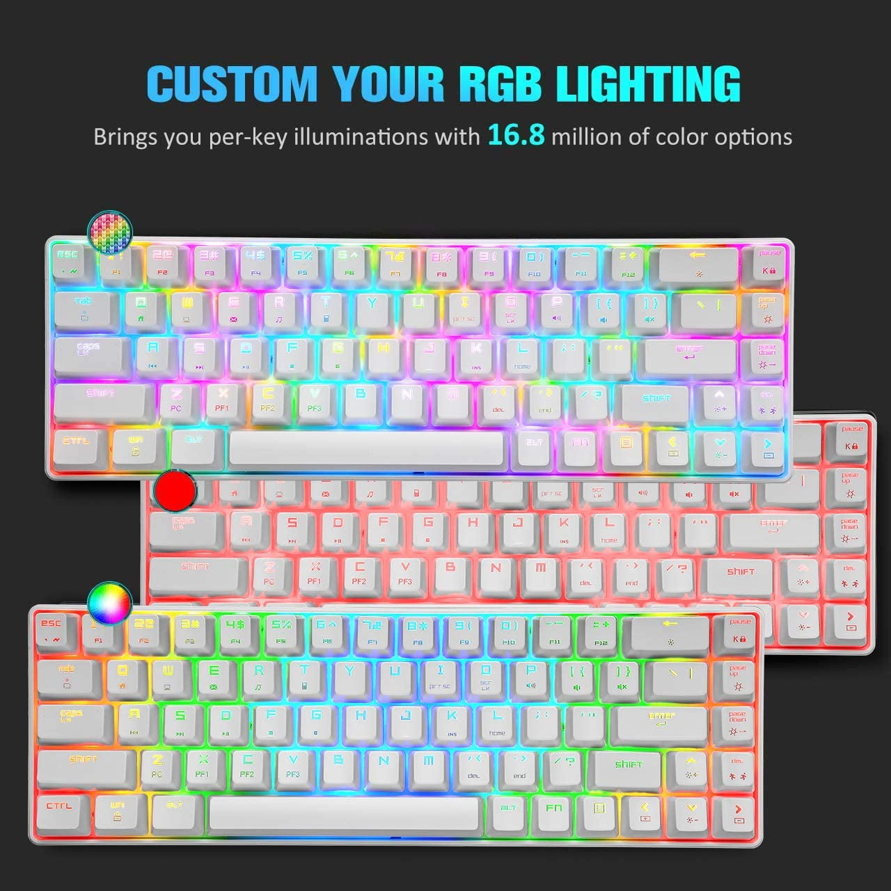 60% Wired Mechanical Gaming Keyboard, Blue Switch Mini 68 Keys Wired Type C 18 Backlit Effects,Lightweight RGB 6400DPI Honeycomb Optical Mouse,Gaming Mouse pad for Gamers and Typists (White)