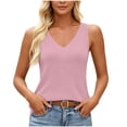 thumbnail image 2 of Vivianyo HD Women's Deep V-Neck Wide Strap Ribbed Tank Top, Slim Fitted Sleeveless Casual Camisole Top, Women's Pink, Sizes S-2XL, 2 of 9