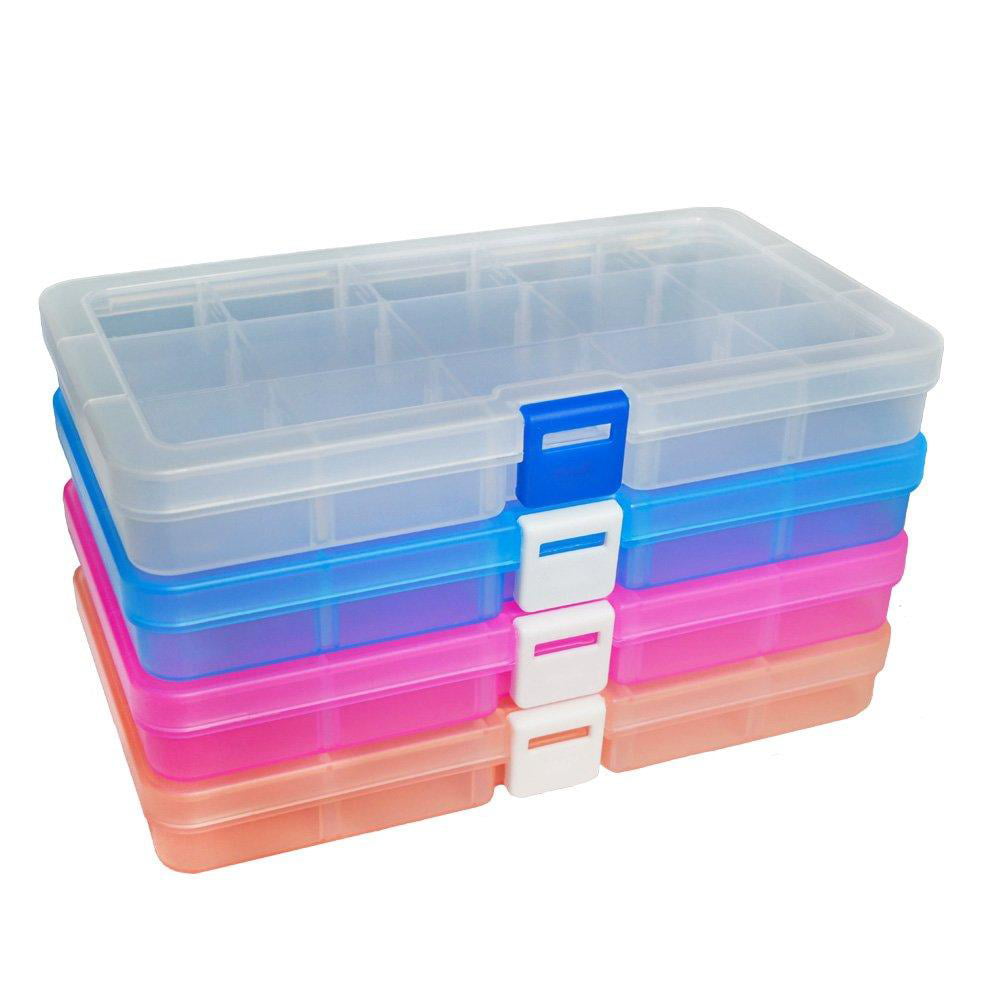 Compact Adjustable 15 Compartment Plastic Storage Box Beads Case Tool Container 