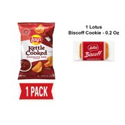 Lays Kettle Cooked Mesquite Barbecue Flavored Potato Chips, 8 Oz - Pack Of 1 & Lotus Biscoff Cookie - 0.2 Oz - 1 ct