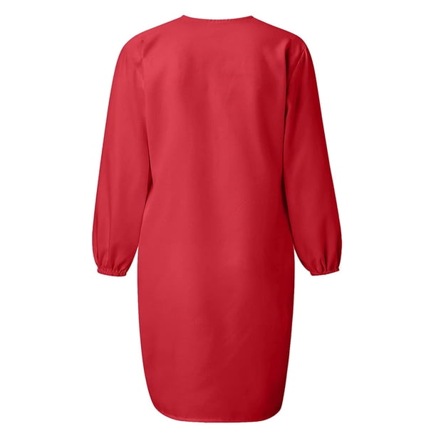 Jumpingount Vestido de mujer con cuello en V, manga larga, ropa suelta de otoño, traje de fiesta de línea A de color sólido, blanco, S Prendas para la parte del cuerpo Rojo SG Jumpingount AP003890-09