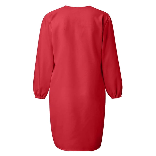 Sonducket Vestido de mujer con cuello en V, manga larga, ropa suelta de otoño, traje de fiesta de línea A de color sólido, blanco, S Prendas para la parte del cuerpo Rojo S