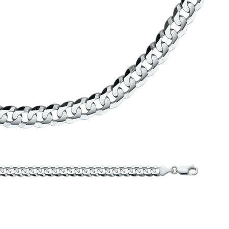 Solid 14k White Gold Necklace Cuban Chain Curb Wide Link Concave Big Heavy Genuine, 6.9 mm - 24 inch
