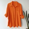 thumbnail image 4 of ORT Womens Button up Linen Shirt Casual Short Sleeve Shirts Summer Fashion Cotton Linen Shirt Top Blouses with Pocket(Z1-Orange,XL), 4 of 4