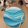 thumbnail image 3 of Turquoise Striped Round 13 Inch Placemats Set of 4, Modern Abstract Art Wave Moire Gradient HeatResistant Non Slip Place Mats for Dining Table, Wipeable Braided Kitchen Table Mats for Housewarming, 3 of 9