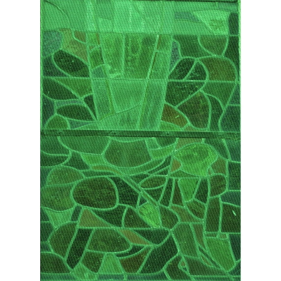 Ahgly Company Machine Washable Indoor Rectangle Transitional Green Area Rugs, 3' x 5'