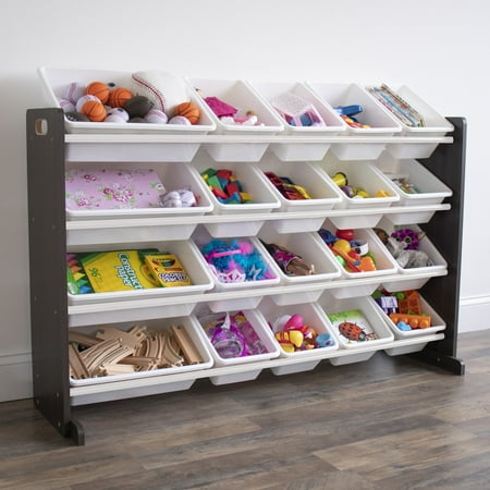 Humble Crew Espresso Extra Large Kids Toy Storage Organizer with 20 Plastic Storage Bins, Espresso/White