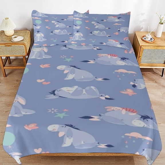 Eeyore 3 Piece Bedding Sets for Boys Girls Teens, Cartoon Soft Kids Duvet Cover with 2 Pillowcases, All Season Comforter Covers Bedroom Decor Gift, 90"x90"