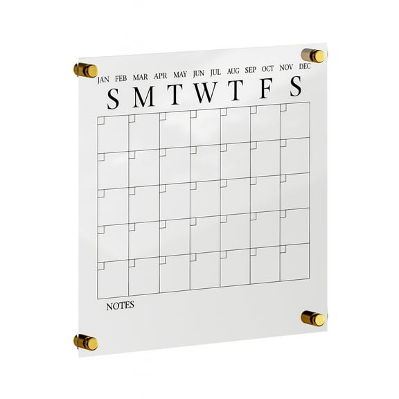 Martha Stewart Grayson Acrylic Dry Erase Wall Calendar with Dry Erase Marker and Mounting Hardware, 14" Square, Clear with Black Print