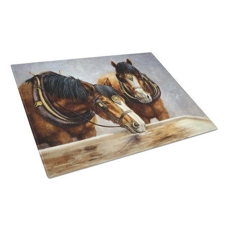 Horses Taking a Drink of Water Glass Cutting Board