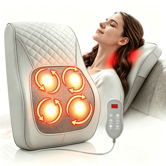 Shiatsu Neck and Back Massager with Heat,Cordless Shiatsu Back Massager Pillow, Deep Tissue Kneading for Pain Relief, 3 Modes