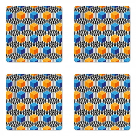 

Abstract Coaster Set of 4 Pattern of Rhythmic Optical Illusion Cubes and Rhombus Motifs in Lively Tones Square Hardboard Gloss Coasters Standard Size Multicolor by Ambesonne