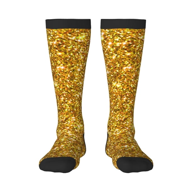 Fotbe Gold Glitter Calcetas Divertidas Estampadas para Hombre y Mujer, Calcetas de Algodón hasta la Rodilla para Caminar, Correr, Enfermería y Embarazo