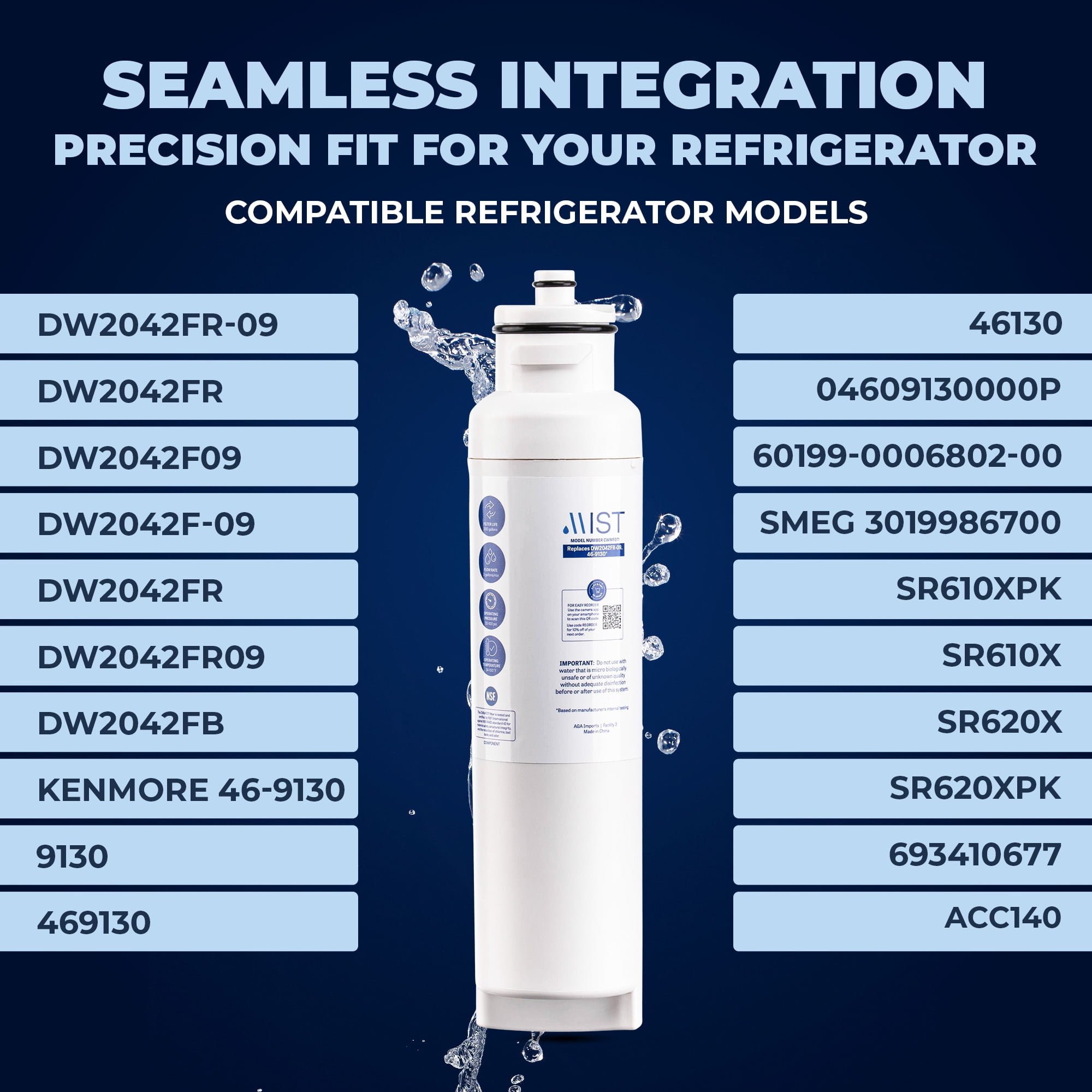 Mist DW2042FR-09 Water Filter Replacement for Daewoo, Refrigerator Water Filter Compatible with DW2042FR, Aqua Crystal DW2042F-09, Kenmore 46-9130. NSF Certified. Daewoo Water filter (2 pack)