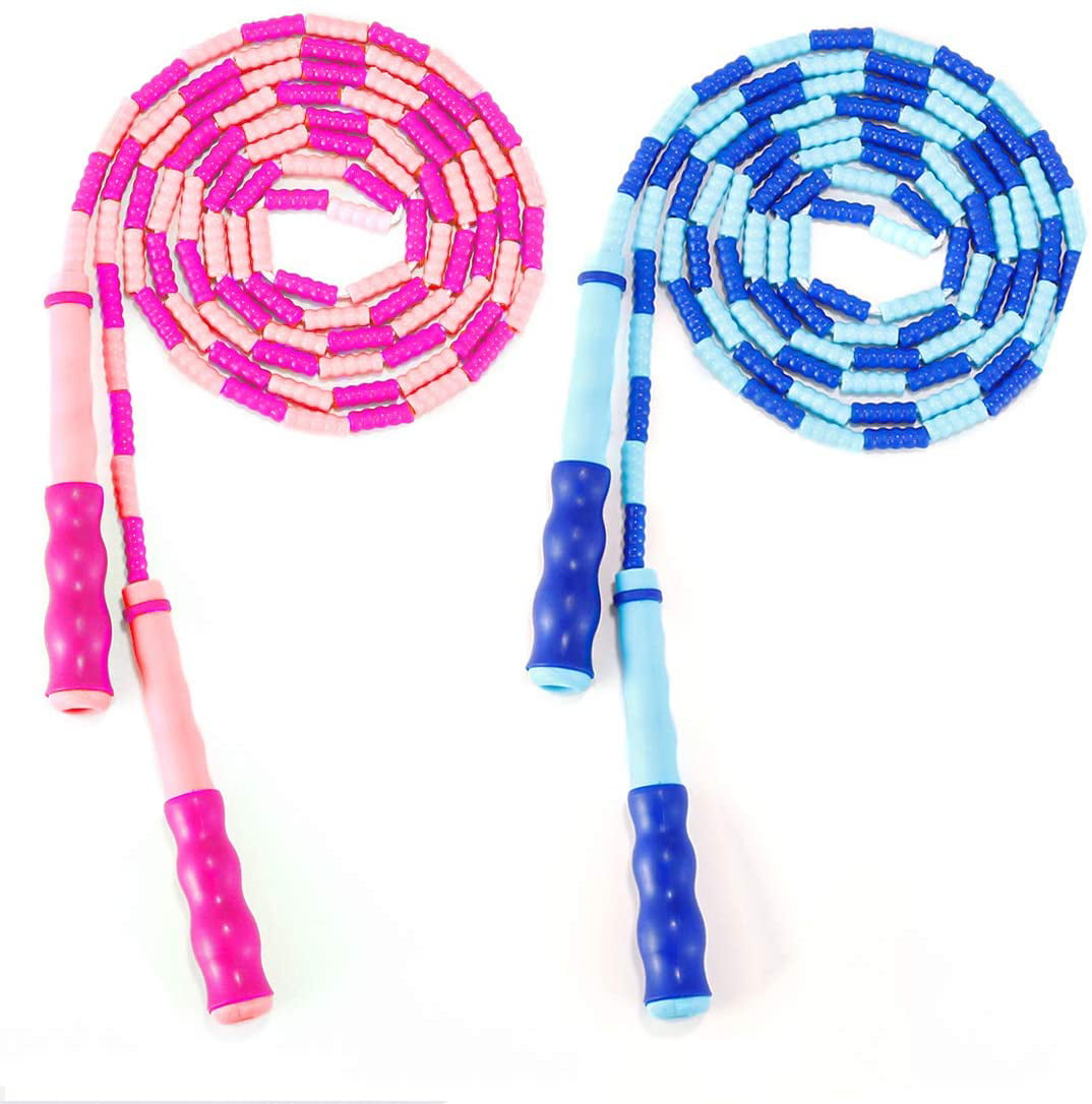 Blue&Purple 2 Pack Soft Beaded Jump Rope for Kids Girls,Adjustable Tangle-Free Skipping Rope for Fitness Workout and Training 