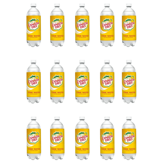 Canada Dry 1 Liter Drink Mixers - Tonic, Zero Tonic, Club Soda, and Ginger Ale - Bundled by Louisiana Pantry - (Tonic Water, 15 Pack)