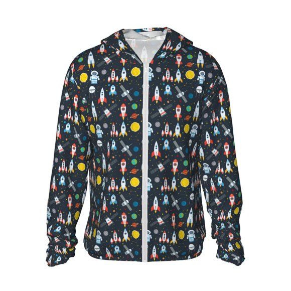 Balery Rocket Space Sudadera ligera de manga larga con capucha y protección solar UPF 50+ para hombre y mujer, ideal para pesca y running-Medium