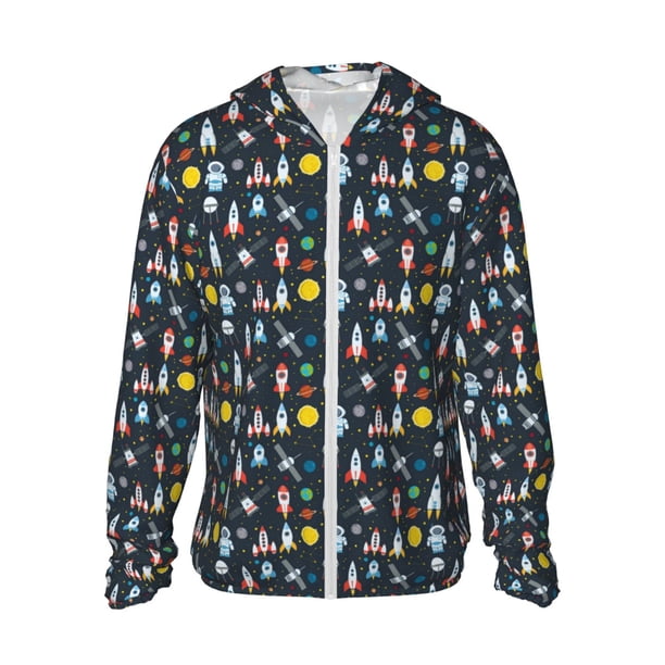 Balery Rocket Space Sudadera ligera de manga larga con capucha y protección solar UPF 50+ para hombre y mujer, ideal para pesca y running-Medium