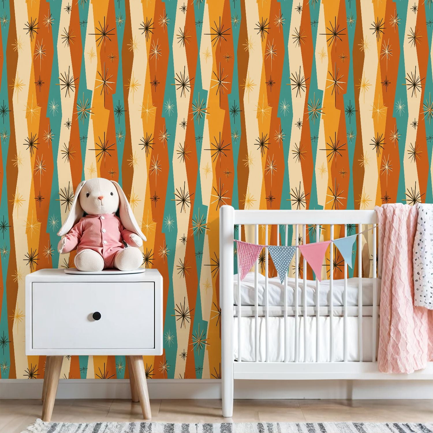 Peel and Stick Wallpaper 23.6in x 9.8ft Mid Century Modern Vintage Retro Mod Fifties Contact Paper Vinyl Waterproof Self Adhesive Wall Paper for Bedroom Shelf Cabinet Renter Friendly