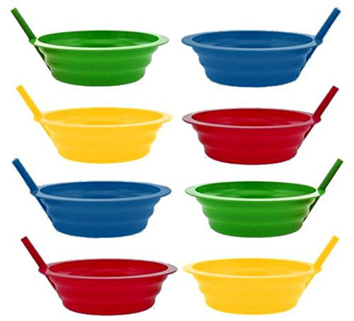 BPA Free Dishwasher Safe Colorful Plastic Bowls with Built-In Straws Pick Color 