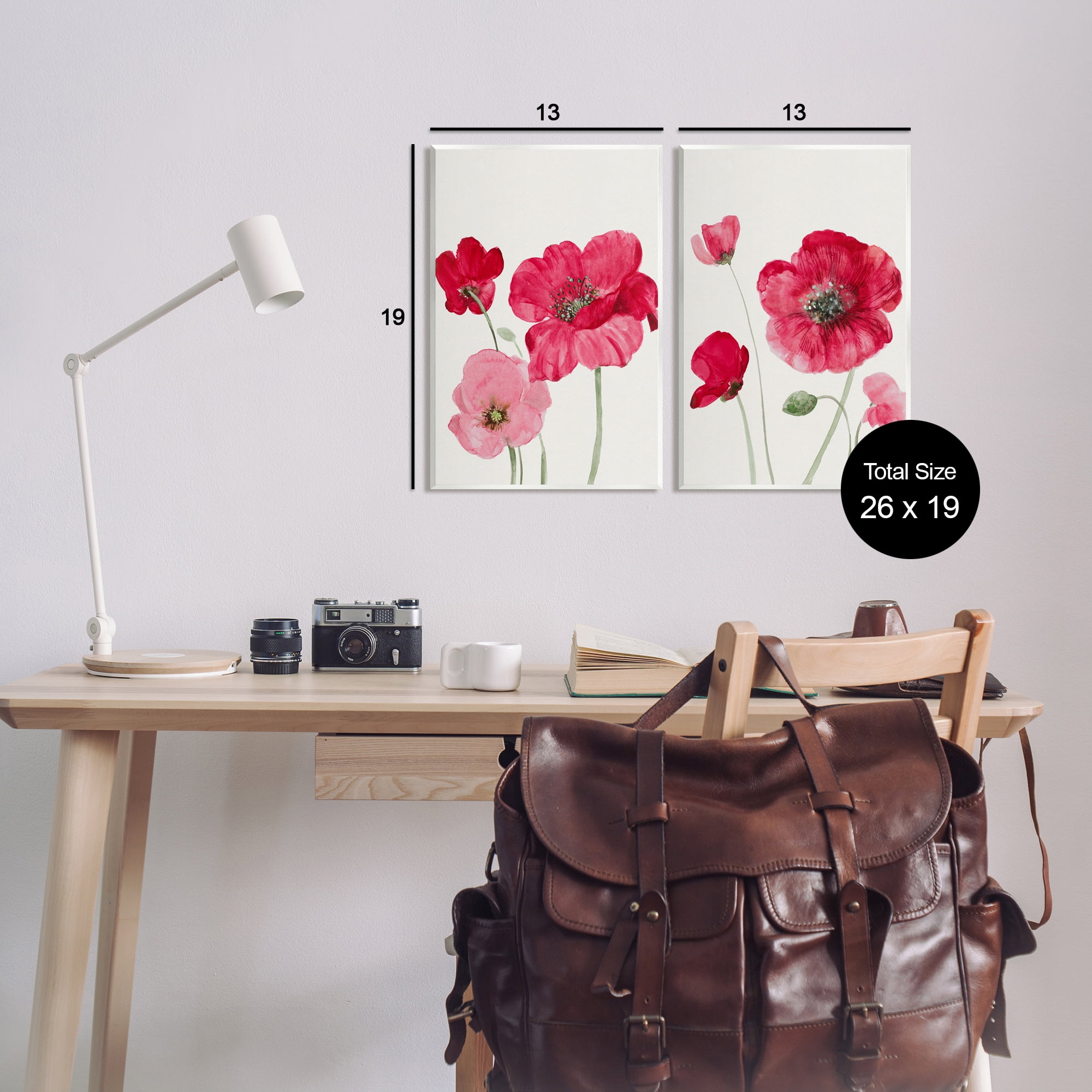 Stupell Bold Red Poppies Romantic Blooms Botanical & Floral Painting Wall Plaque Unframed Art Print Wall Art, Set of 2