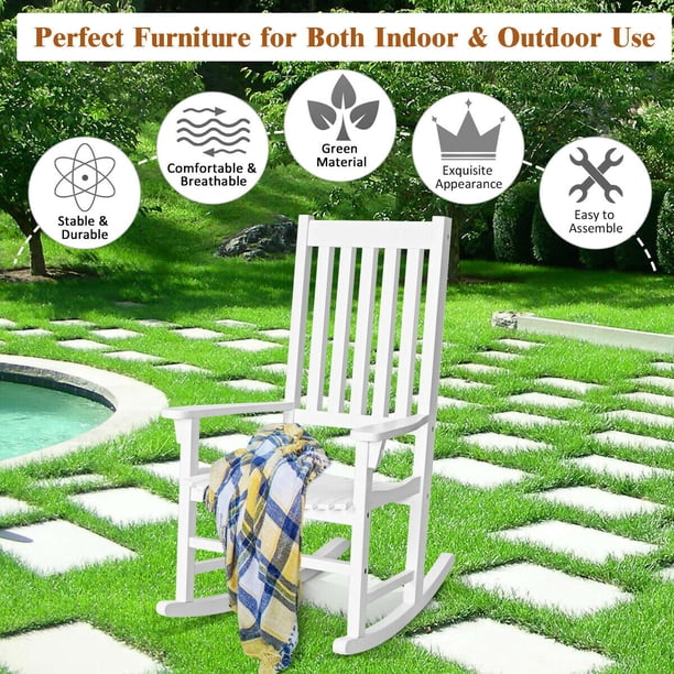 Gymax 2PCS Wooden Rocking Chair High Back Garden Seat Porch Rocker