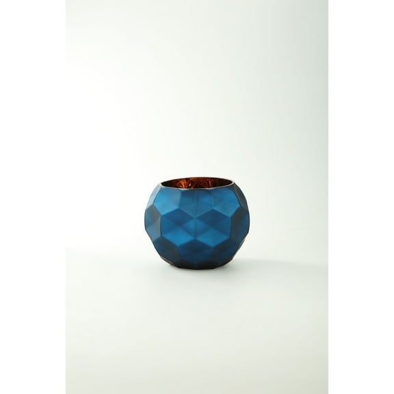 CC Home Furnishings 7" Blue Geometric Faceted Glass Ball Vase