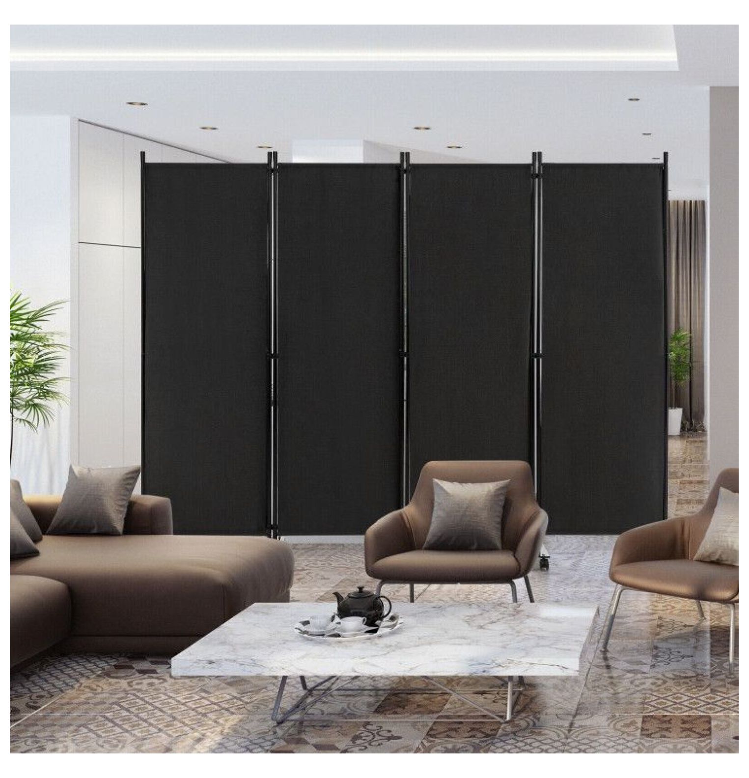 Yunken 4-Panel Folding Room Divider with Lockable Wheels, 5.6 Ft Tall Portable Privacy Screen for Home & Office Use