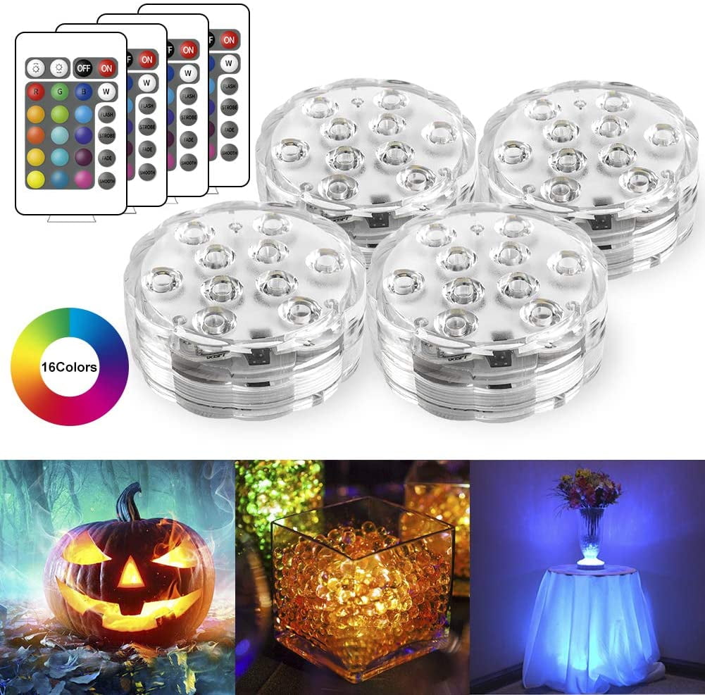 LED Pond Pool Lighting for Hot Tub Fountain Decoration Lamp for Wedding Birthday Party Pool Lights,EECOO Submersible LED Lights,RGB IP68 Waterproof Underwater Vase Tea Lights with IR Remote Control