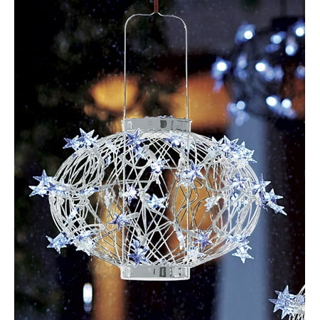 Small White Solar Star Holiday Lantern with 45 LED Star