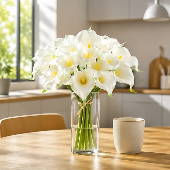 White Calla Lilies, Artificial Lily Flowers, 10Pcs 35cm Fake Flowers for Wedding Bouquet Home Vase Table Centerpiece Decor