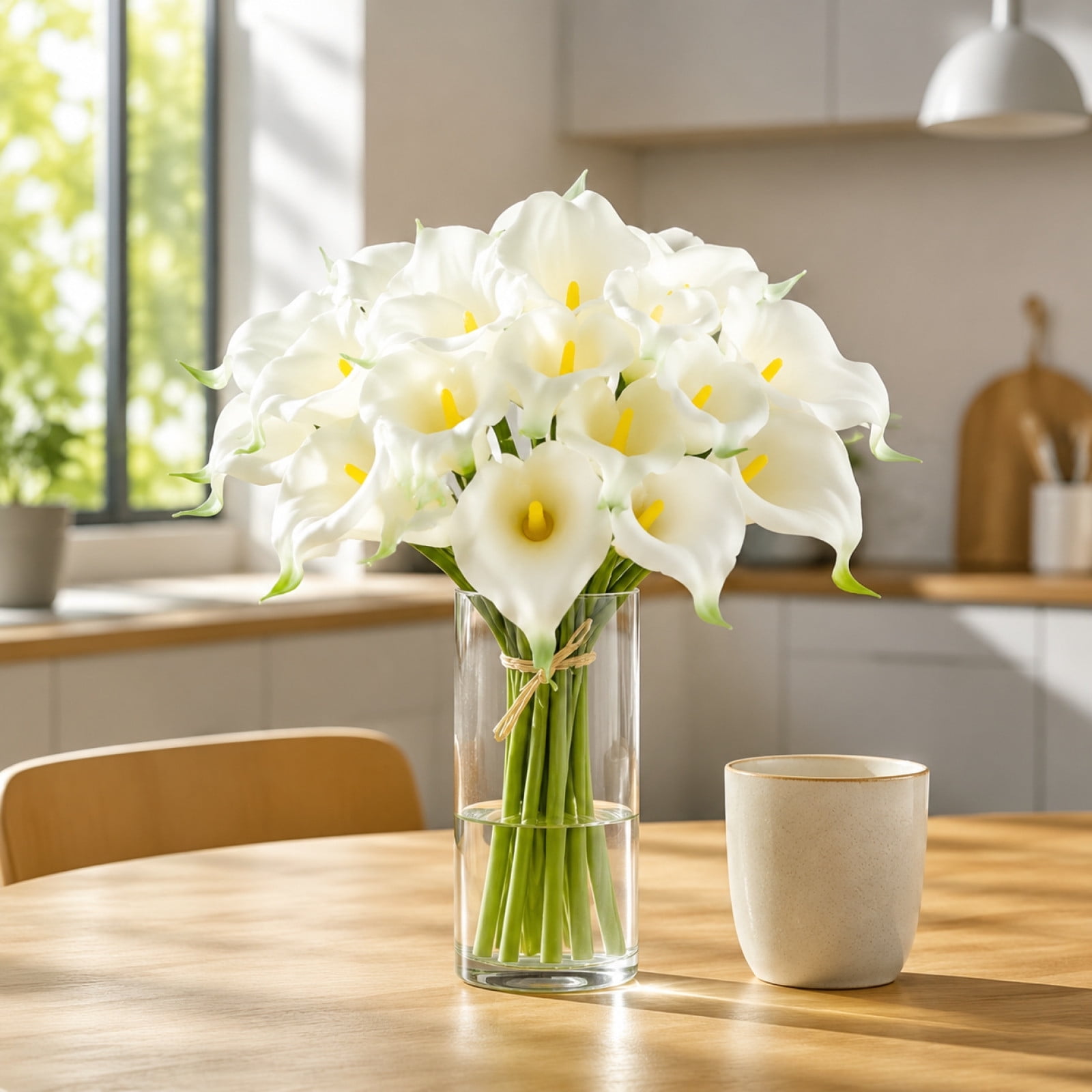 1pc White Calla Lily Artificial Flowers | 13.8 Inch PU Realistic Bouquet for Vase Elegant Home Decor Centerpiece Wedding Bridal Bouquet Table Decoration