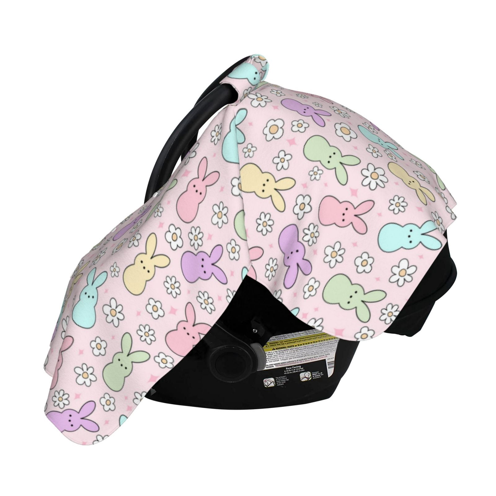 Naloa Colorful Bunny Baby Car Seat Cover, Breathable Baby Carrier Cover, Multiuse Baby Carrier Cover & Nursing Breastfeeding Cover