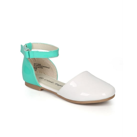 New Girl Little Angel Britt-845 Patent Two Tone D'orsay Ankle Strap Flat