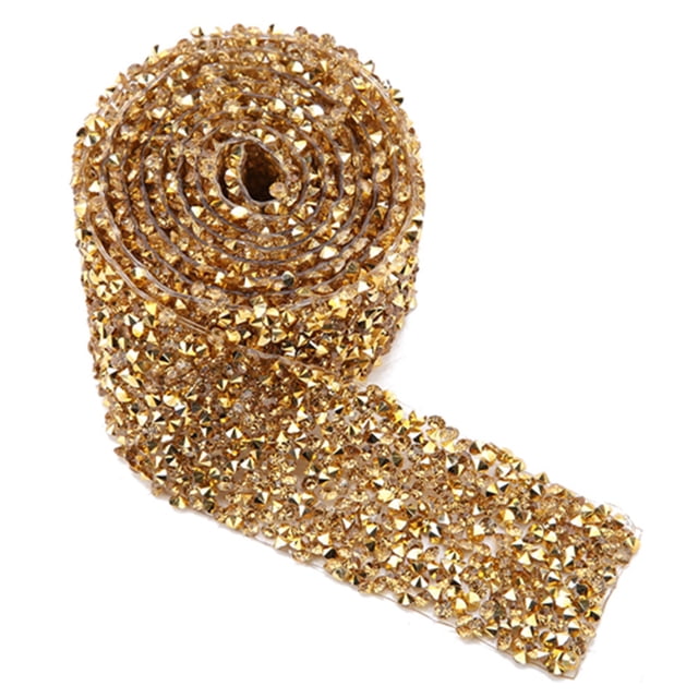 Rollo de malla de diamante de 1 yarda y 30 mm para envolver cinta decorativa con cristales brillantes (dorado)