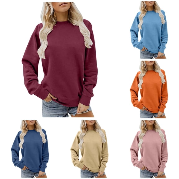 MEZZALL Women Sweatshirts Solid Color Long Sleeve Crew Neck Pullover Casual Loose Fit Athletic Tops Basic Daily Outdoor Relaxed Fit Travel